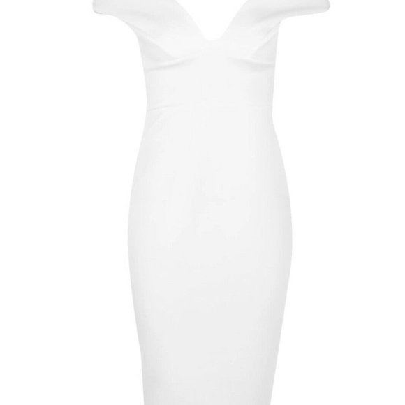 Boohoo Sweetheart Off Shoulder Bodycon Midi Dress - Ivory - US Size 16 - Picture 2 of 2